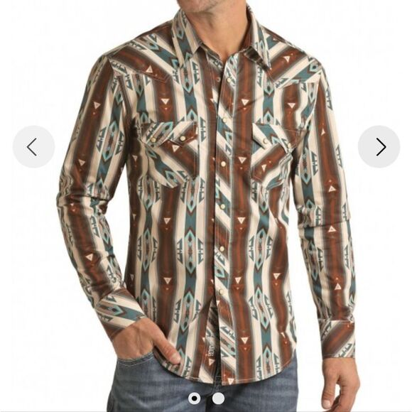 Rock & Roll Men's Modern Fit Denim Blue Long Sleeve Button Down Shirt Size XXL - Picture 1 of 14